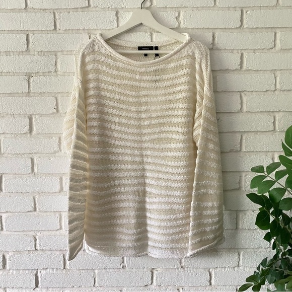 NEW Theory Links Sughero White Striped Pullover Sweater J0614707 Size Medium - Picture 3 of 11